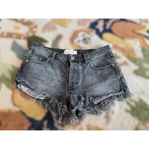 We the Free Free People Black Distressed Denim Cut Off Shorts Size 28